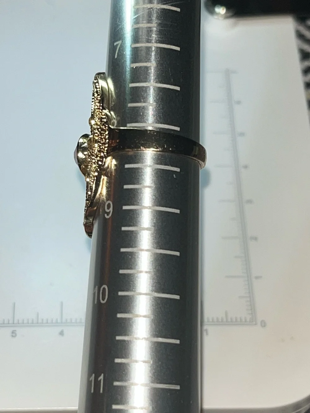 Vintage Gold Tone Statement Ring Red Crystal Rhinestone Cocktail Ring Size 8.25